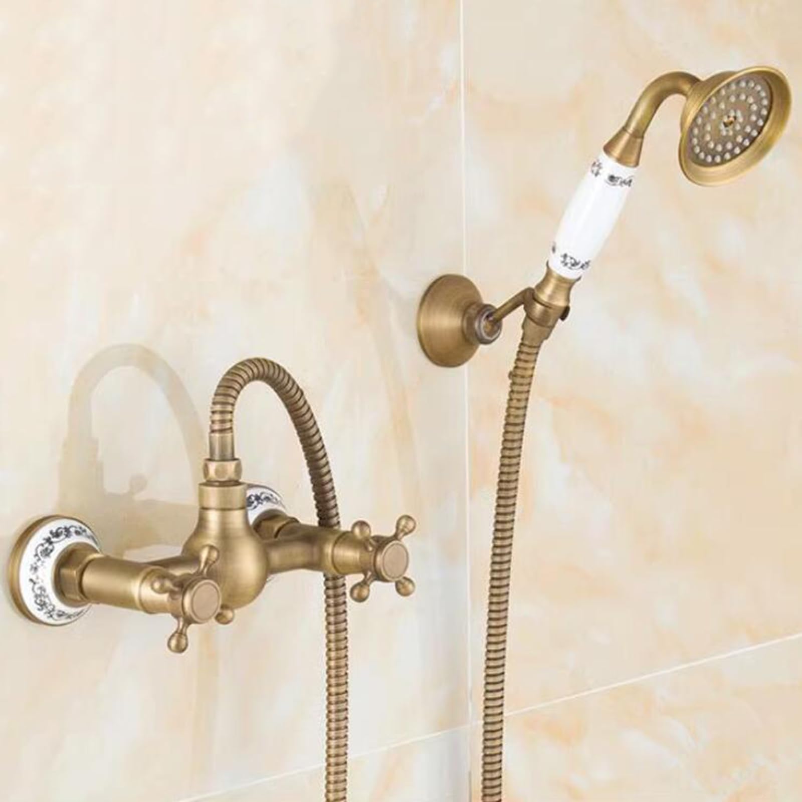 Robinet mitigeur de bain-douche mural antique en laiton chic pour baignoire
