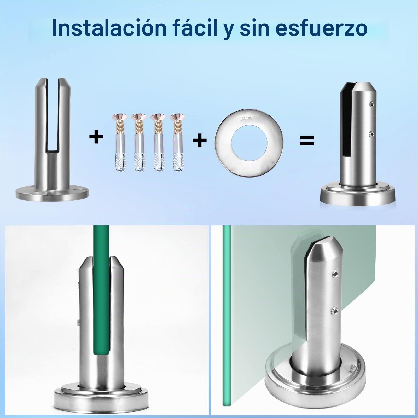 Soporte Barandilla Cristal, Abrazaderas de cristal De Acero Inoxidable 304 Para Escaleras, Abrazadera de Valla de Vidrio para Barandilla de Barandilla de Balcón de Piscina (Redondo)