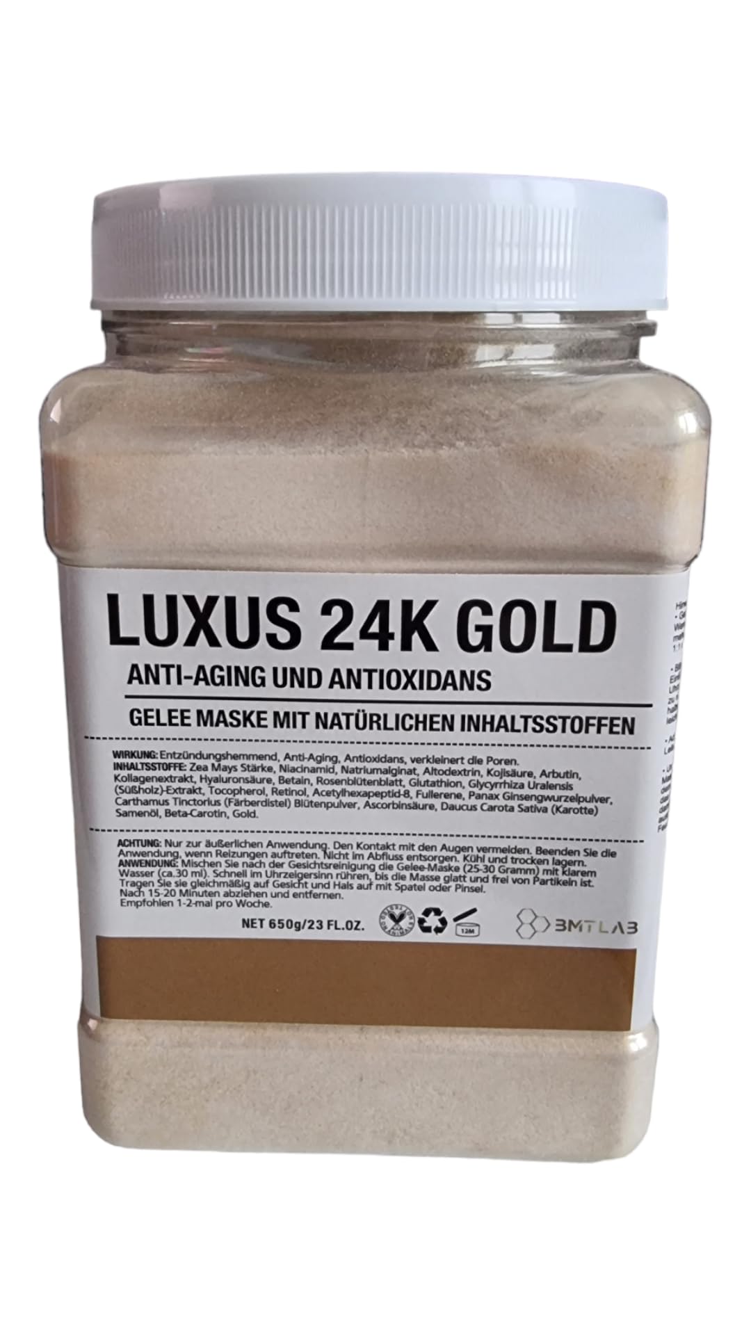 Gelee Maske Gesichtsmaske Luxus Gold 24K Hautpflege Feuchtigkeitsspendend Antioxidans Anti-Aging für alle Hauttypen Beauty Jelly Mask Peel Off BMTLAB 650 Gramm