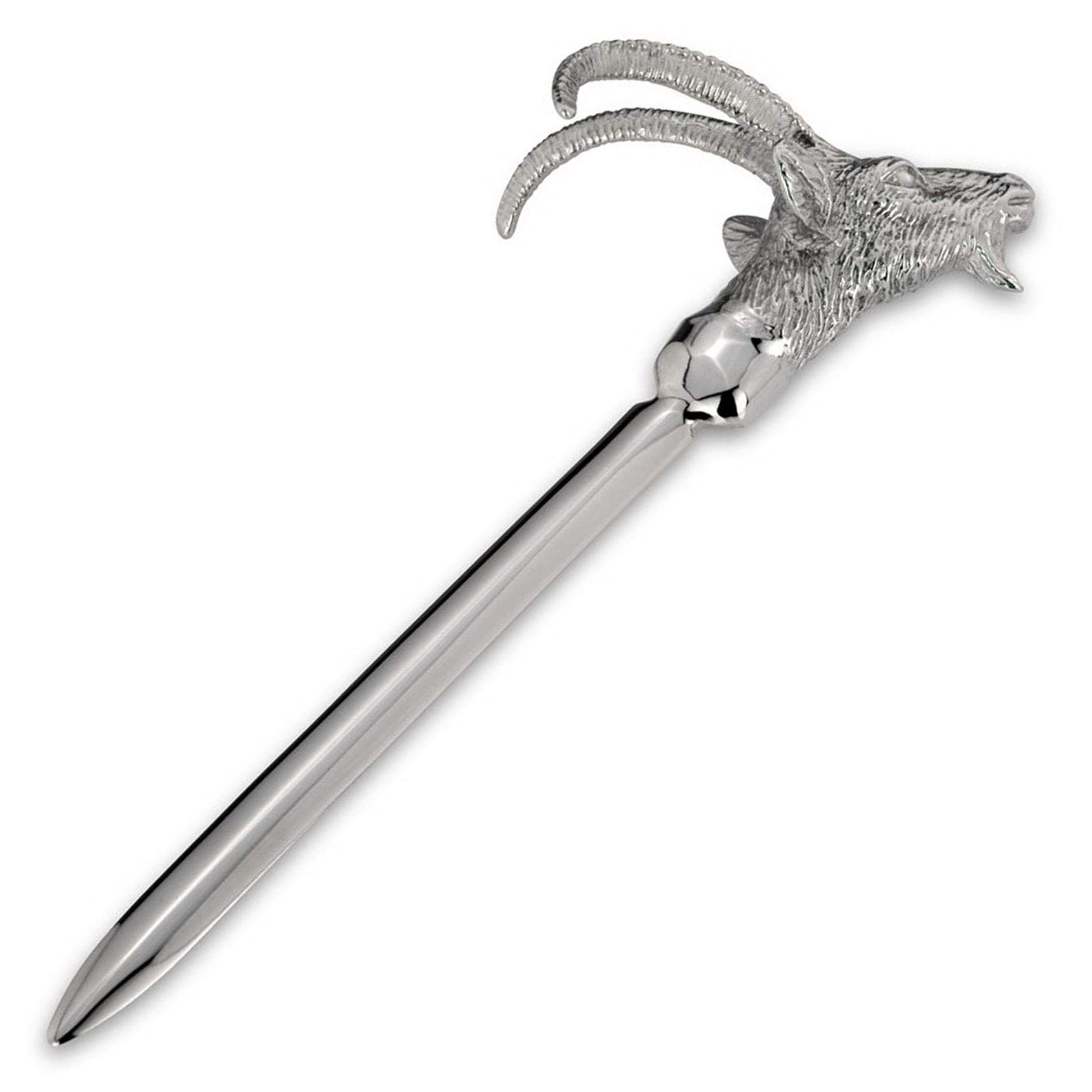 Brieföffner Edelstahl 19 cm - silberfarben & glatt poliert mit Steinbock-Motivgriff, stabiles Papiermesser für Büro, Homeoffice, Korrespondenz & Geschenkidee