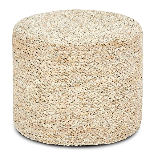 Wimarsbon 18'' Ottoman Pouf, Natural Braided Poof, Rustic Handweave Lounge Pouffe, Boho Footrest Stool for Bedroom, Accent Table or Seat for Living Room (Natural Corn Husk)