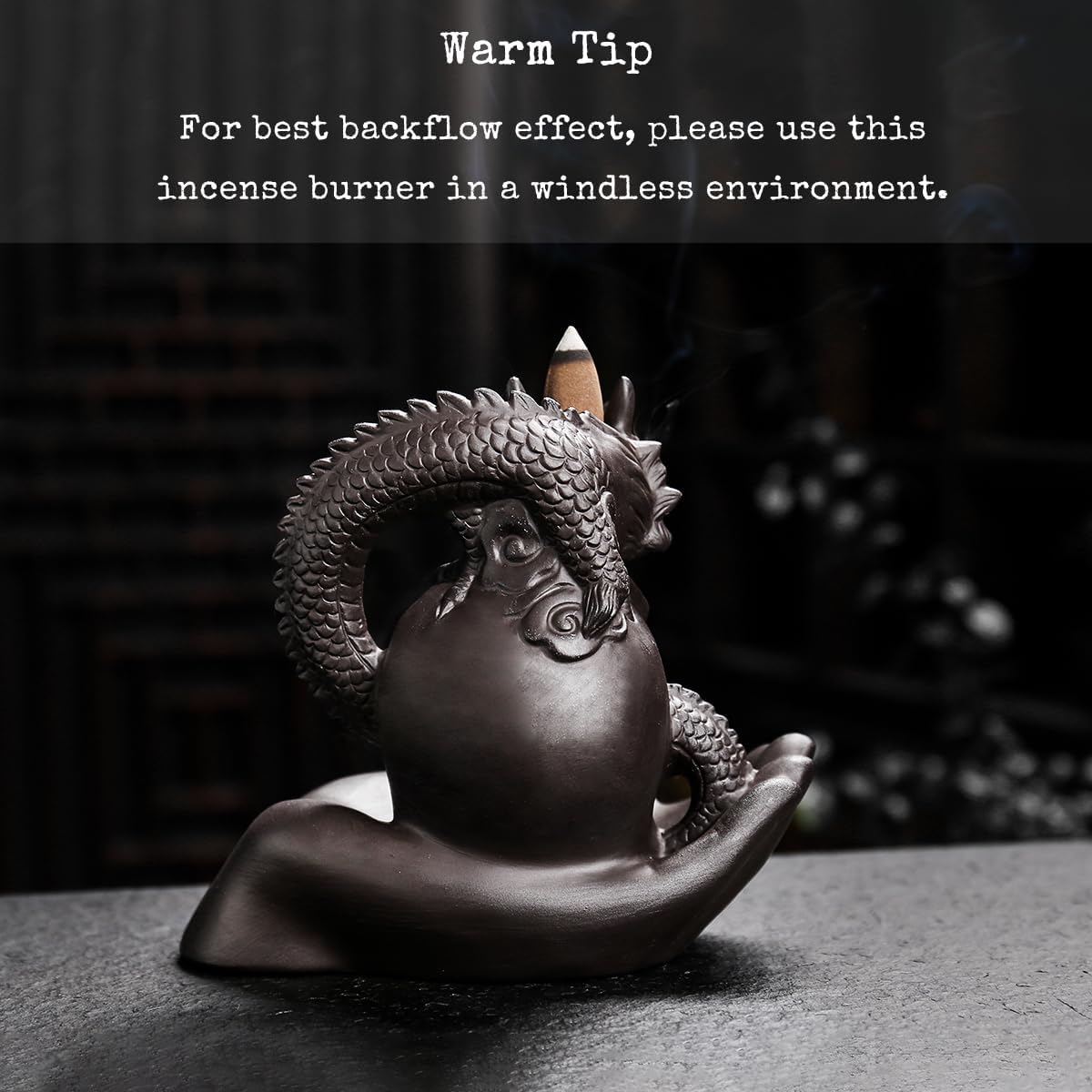 Skull Dragon Incense Burner Holder - Backflow Waterfall Cone Incense Holder, LED Ceramic Unique Skeleton Incense Burner with 15 Incense Cones for Halloween/Aromatherapy/Yoga/Home/Office Deco