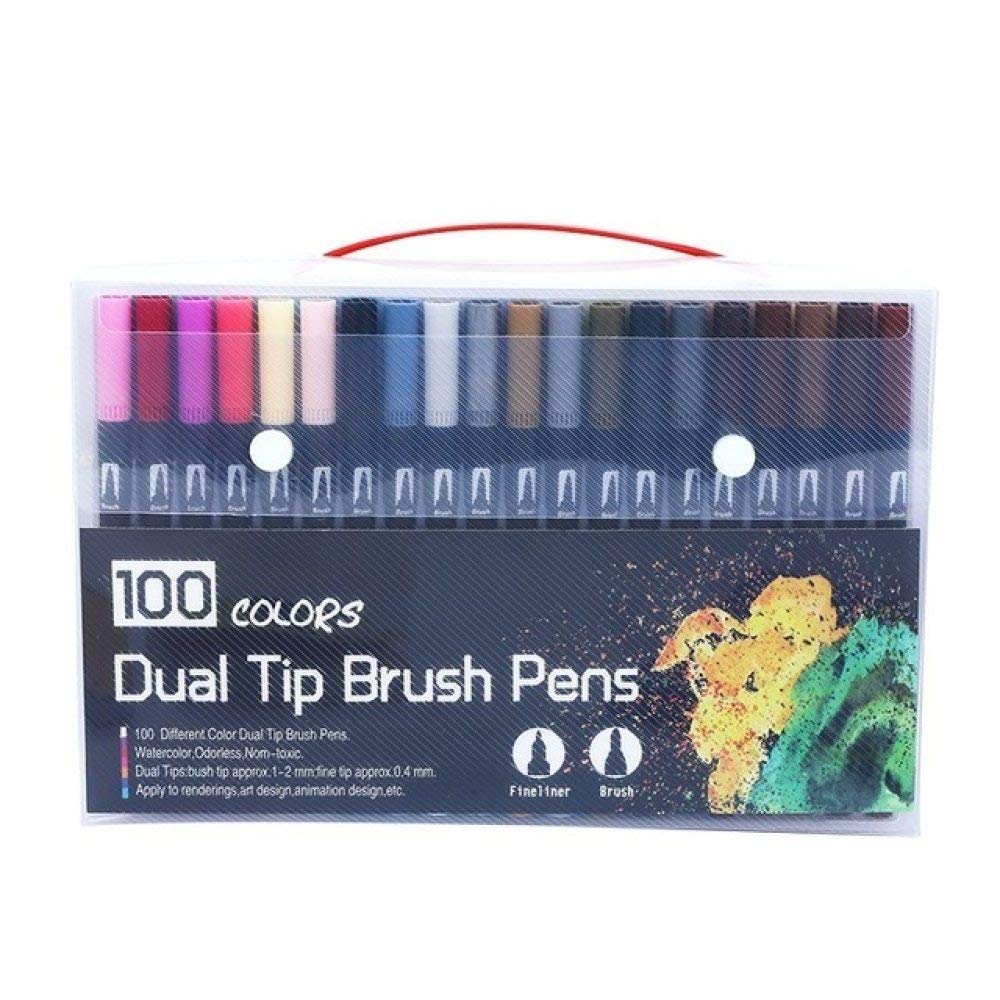 Aquarellstift 12/18/24/36/48/72/100 STÜCKE Farben Fineliner Pinselstifte mit doppelter Spitze Zeichnen Malen Aquarell Kunstmarker Stifte Schulbedarf 100 Schwarze Farbe