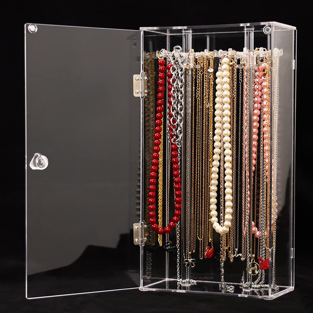 Porta della collana acrilica con 24 ganci, supporto per organizzatore di gioielli rotanti, vetrina di deposito in collana trasparente con copertura per gioielli, casa (Porta della collana quadrata)
