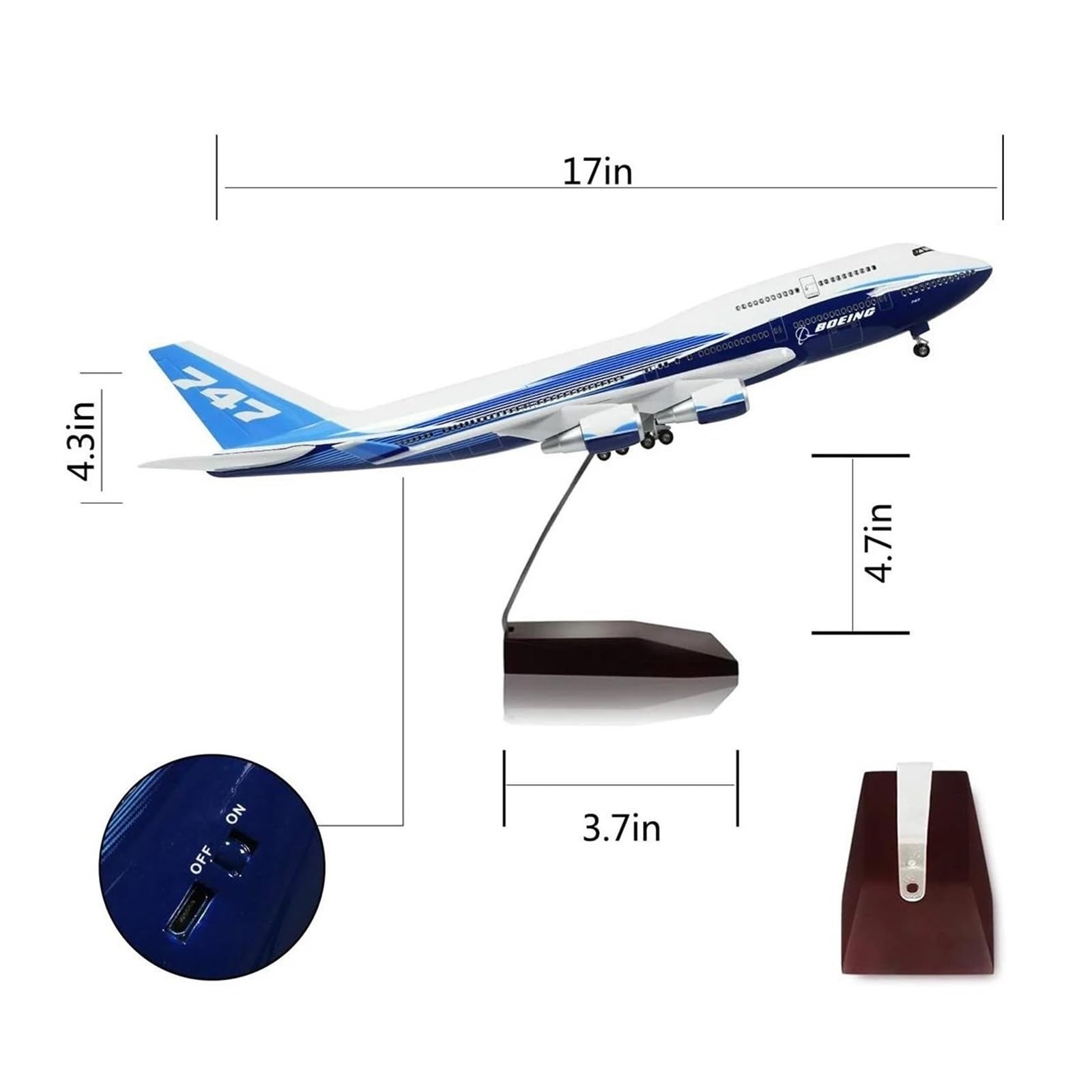 Samolot w skali 1:160 dla modeli samolotów Boeing 747 odlewane samoloty z oświetleniem LED kolekcjonerskie pamiątki udekoruj biuro nadaje się do ekspozycji (bez światła)