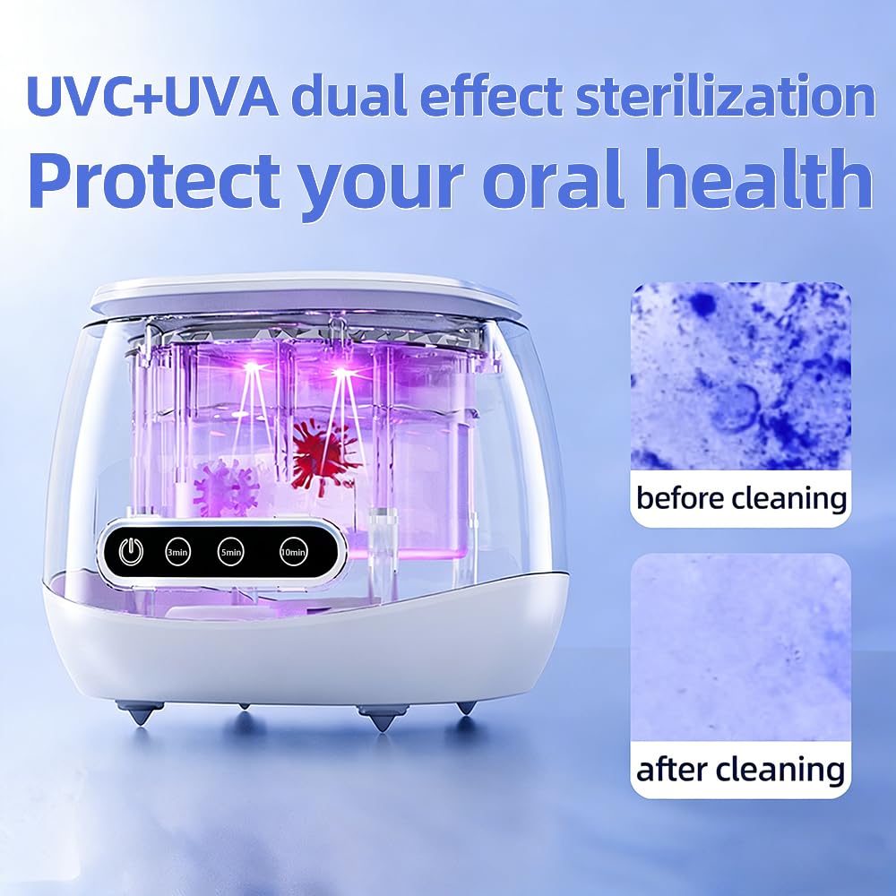 Pulitore Ultrasuoni, Display LED Timer Portatile Pulitore Ultrasuoni Apparecchio Denti,per Apparecchi Ortodontici, Mascherine, Bite Notturni