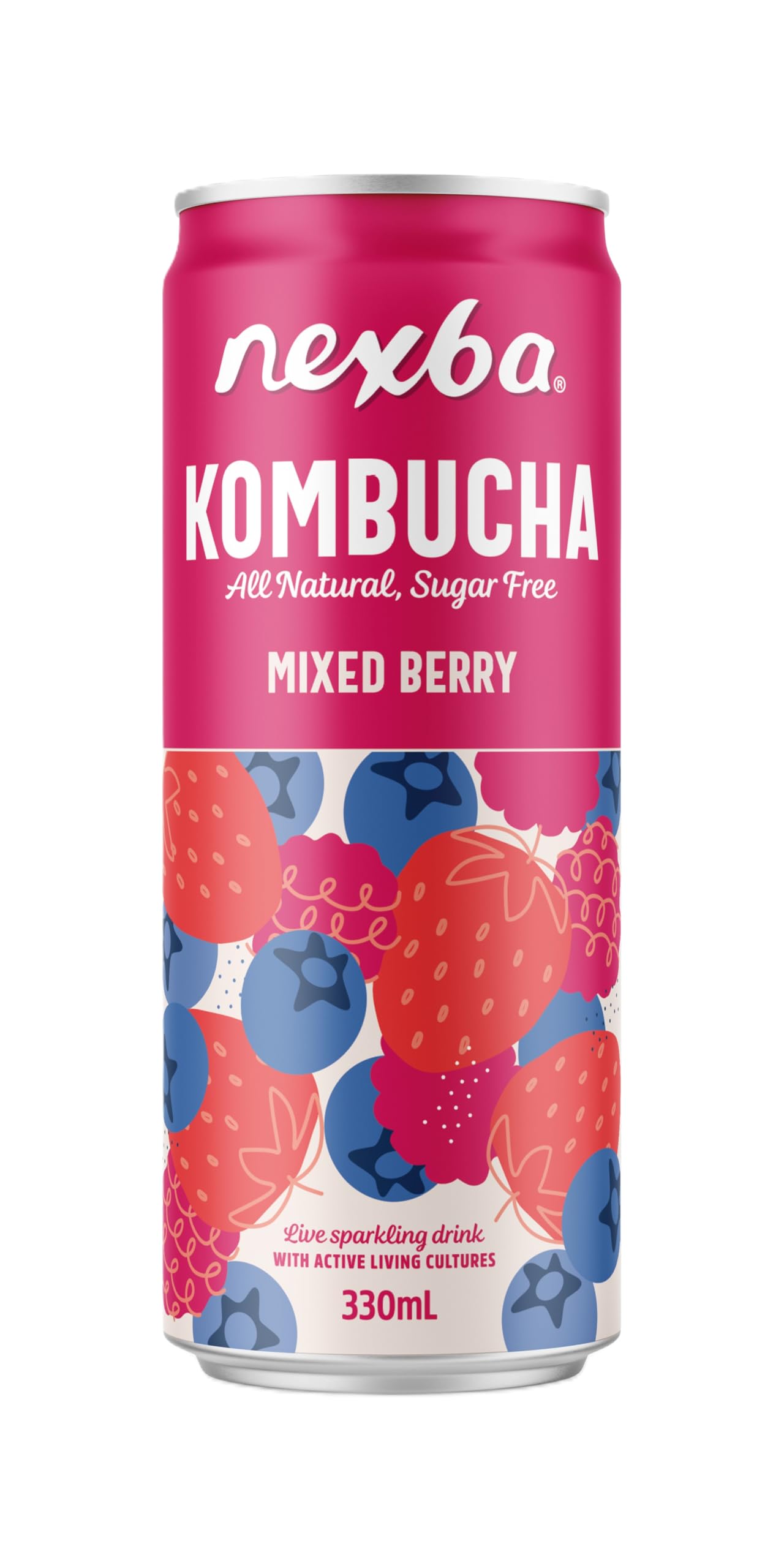 NEXBA - Gemischte Beeren-Kombucha-Dosen, schlanke Dosen, 12 x 330 ml