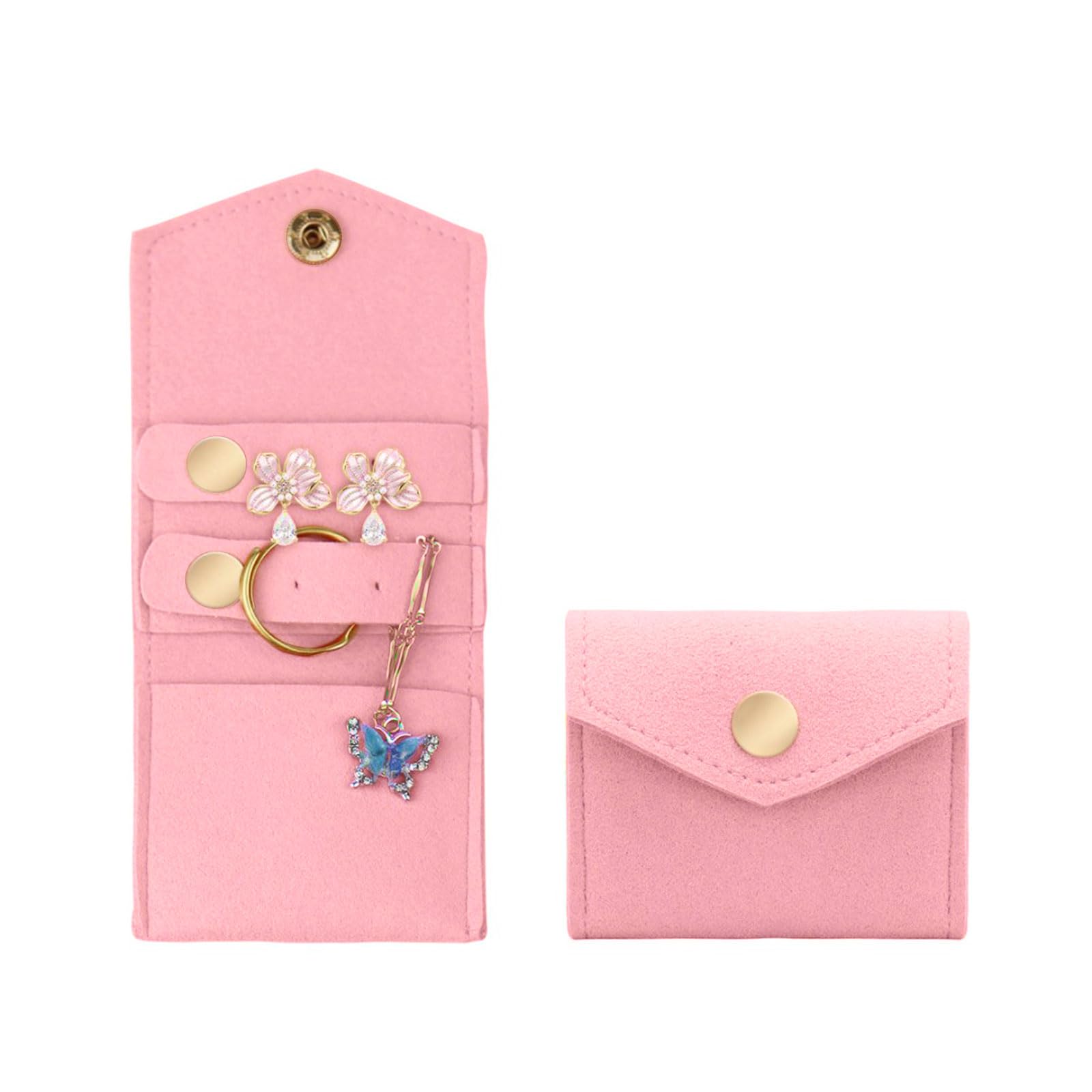 AfitLulu Klein Schmuckrollen Reise-Schmuckkästchen Rolle Faltbar Schmuckkästchen Rolle Mikrofaser Schmuck Organizer Tasche Tragbar Schmucktasche für Ringe, Halsketten, Ohrringe (Rosa)
