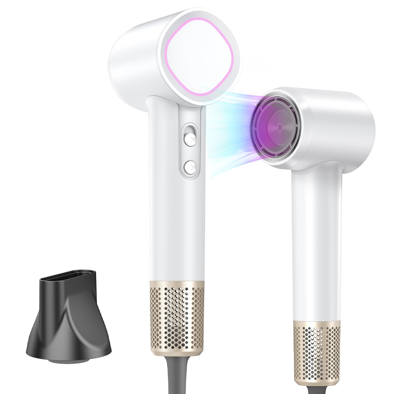 HEXTEK Asciugacapelli ionico, 1700W Phon Capelli Professionale, Phon a 200 Milioni di Ioni Negativi, Asciugatura Rapida 110000 giri/min ad Alta Velocità per Phon da Viaggio, 59dB Rumore Basso(Bianco)