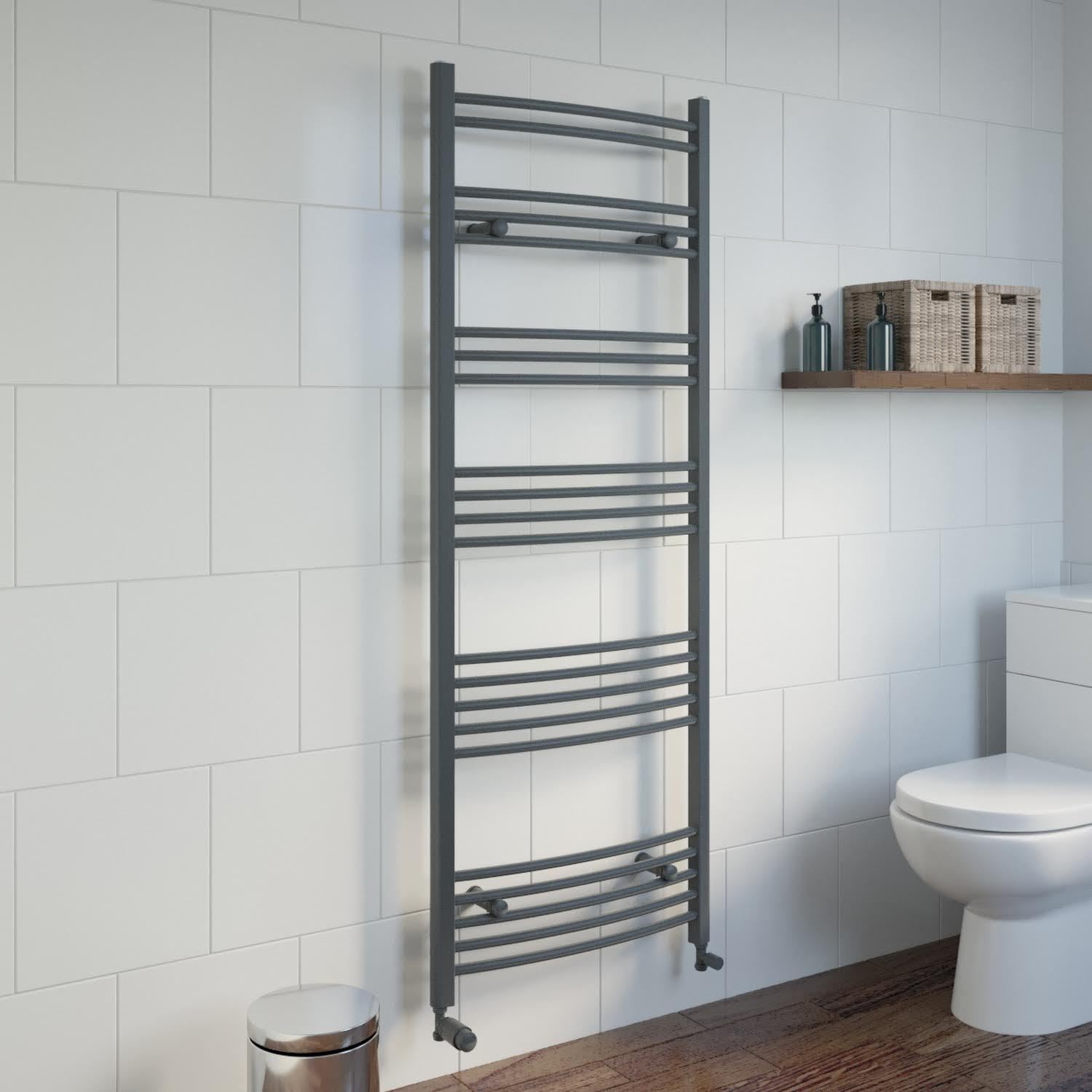 Duratherm Anthracite Duratherm® 1600 X 600Mm Curved Heated Towel Rail Radiator Modern Central Heating Bathroom Warmer Wall Mounted Ladder Rad,