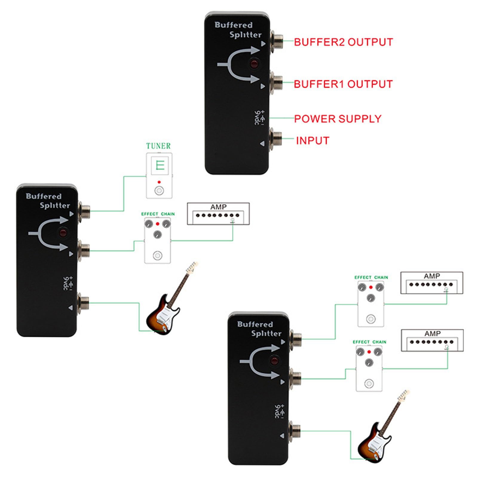 El divisor de señales de pedal de guitarra mejora la integridad de las señales para cables y cadena de pedal, búfer de doble salida