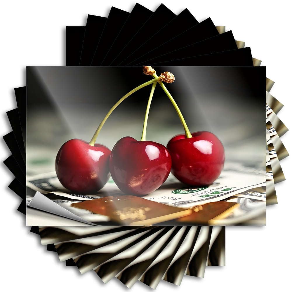 Decals Play Room Decorations Peel and Stick - Three Cherries On Top of Dollar Bills Door Big Waterproof Vinyl for Silicone(12X18CM)