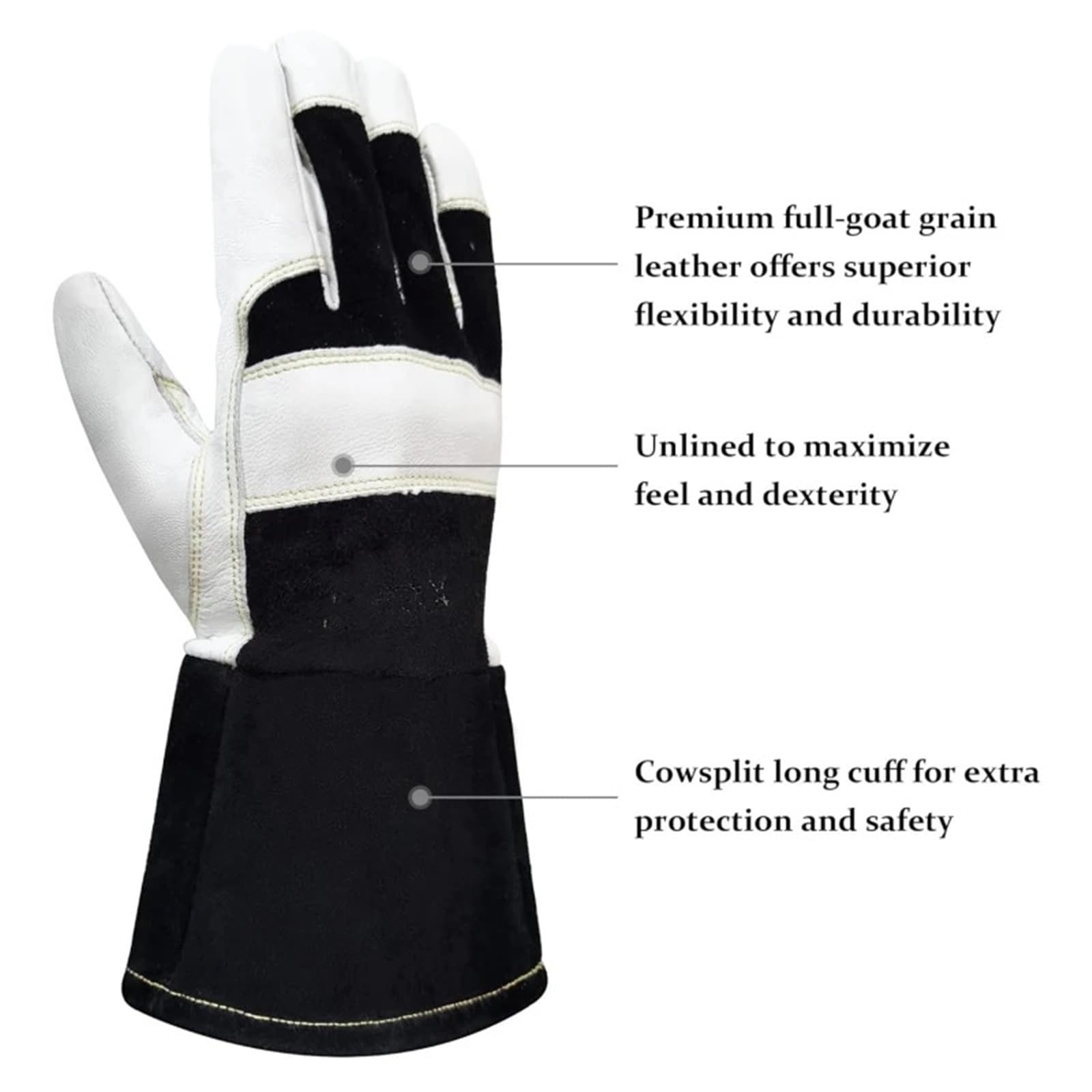 Generico Compatibile con 1 paio di guanti for saldatura TIG in pelle di capra con polsino lungo, resistenti al calore, resistenti alle scintille, con spacco sul retro della mucca(XL)