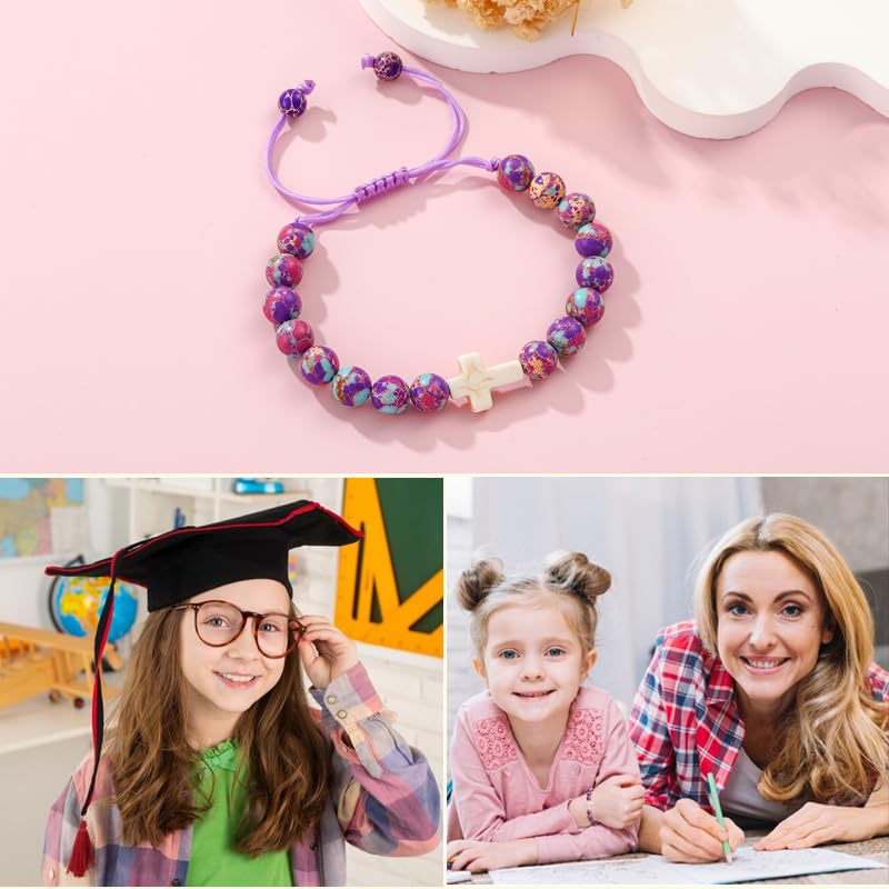 Image of Class of 2026 Graduation Gifts for Girls, Natural Cross Beads Charm Bracelet Middle High Kindergarten Preschool School Gifts Jewelry for Her