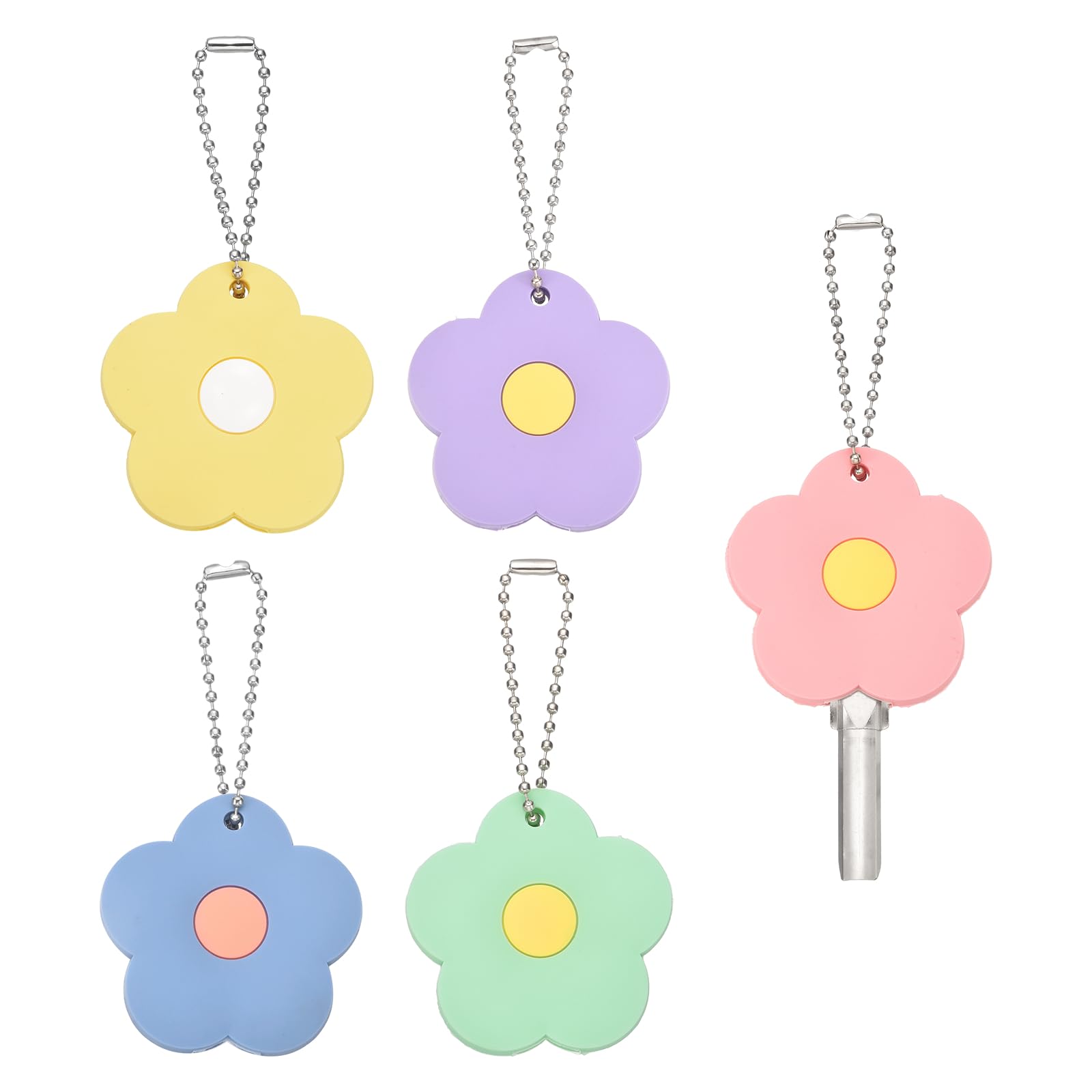 PATIKIL 5Pcs Key Covers Caps, PVC Flower Key Identifiers Markers Tags Covers Case Shell Head Protector Caps Toppers for 1.26" Flat for Office House Apartment Accessories, Multicolor โ image 1