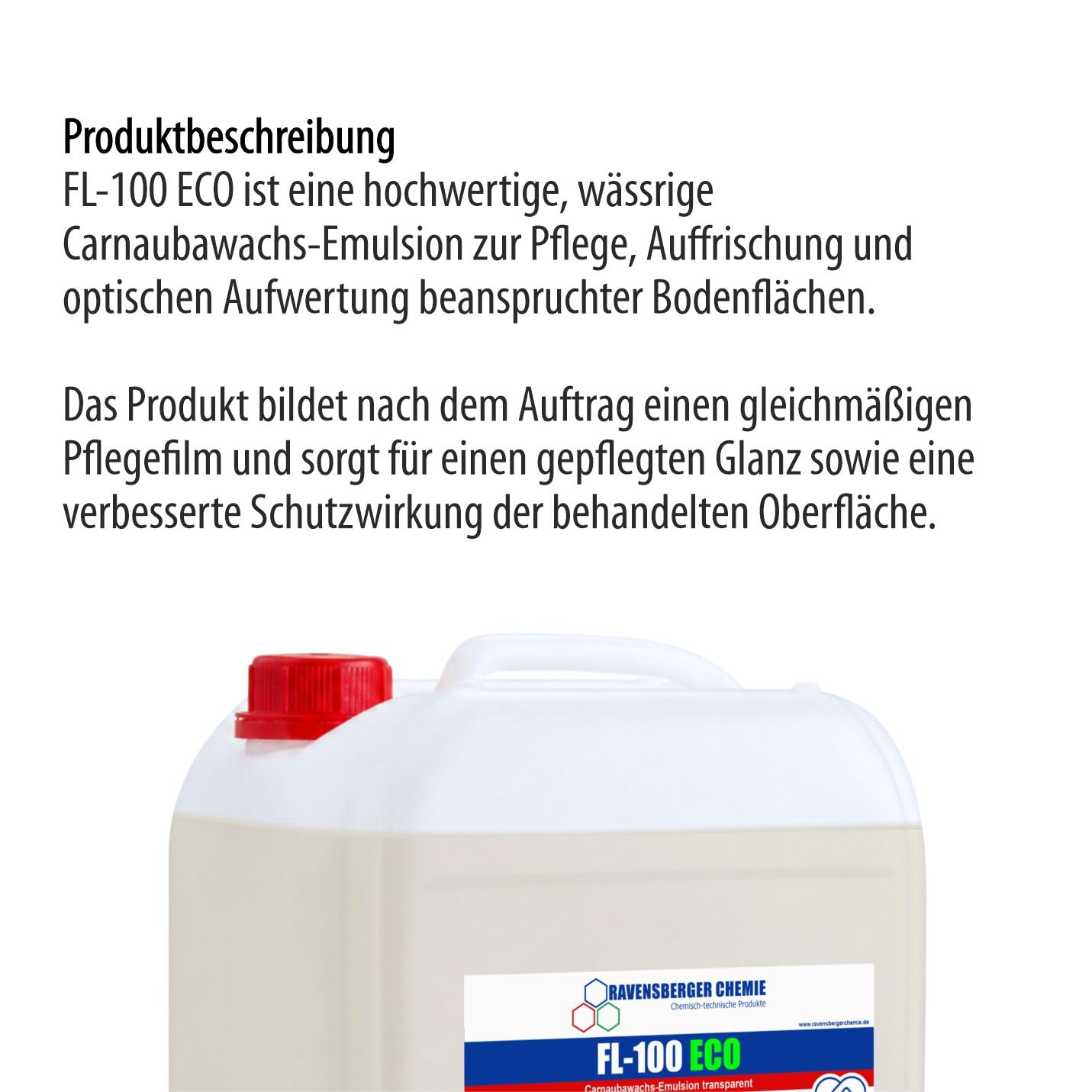 FL-100 ECO Carnaubawachs Emulsion 10 L – wässrige Wachsemulsion zur Bodenpflege, Auffrischung & Pflege geeigneter Industrie-, Werkstatt- & Gewerbeböden (Transparent)