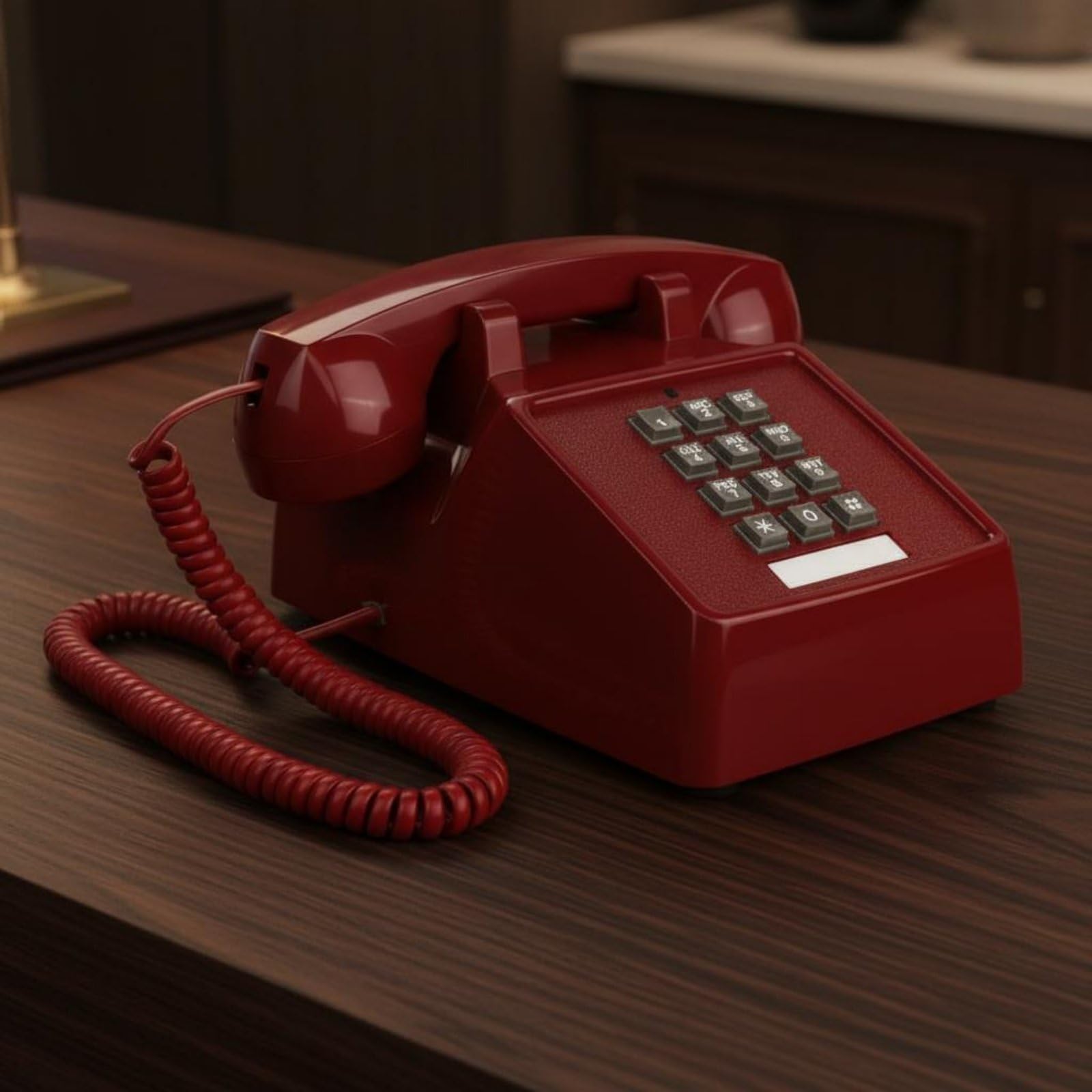 Teléfono Retro de Botones con Apariencia Clásica Teléfono Fijo con Auricular con Cable Campana Mecánica y Uso Confortable Plástico y Metal Adecuado para Hogar Estudio Oficina, Rojo Azufaifo