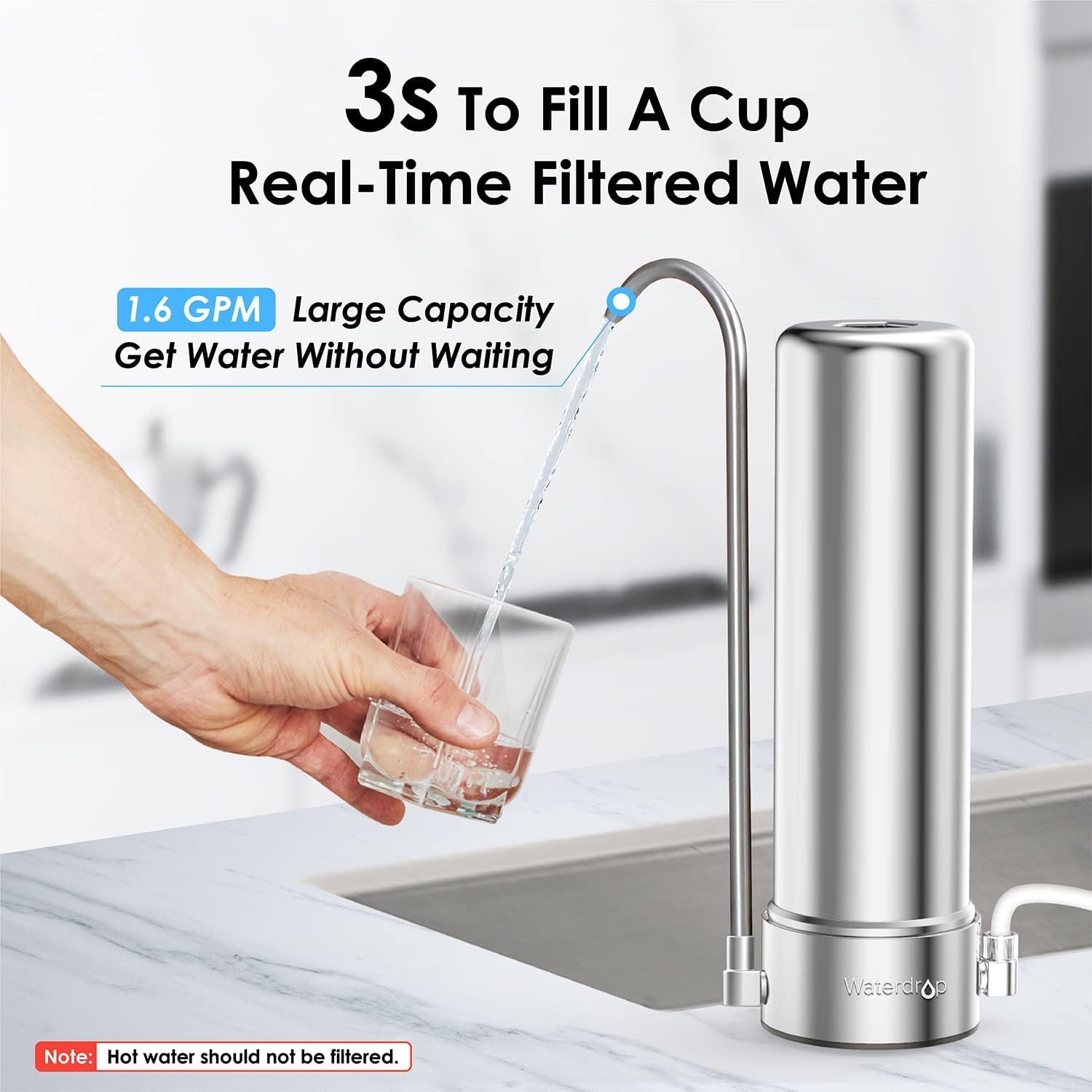 Waterdrop WD-CFF-01, Kran do filtru wody, 5-stopniowy filtr wody z kranu, Dłuższa żywotność filtra, Zmniejsza metale ciężkie, zły smak i do 99% chloru, 1 opakowanie