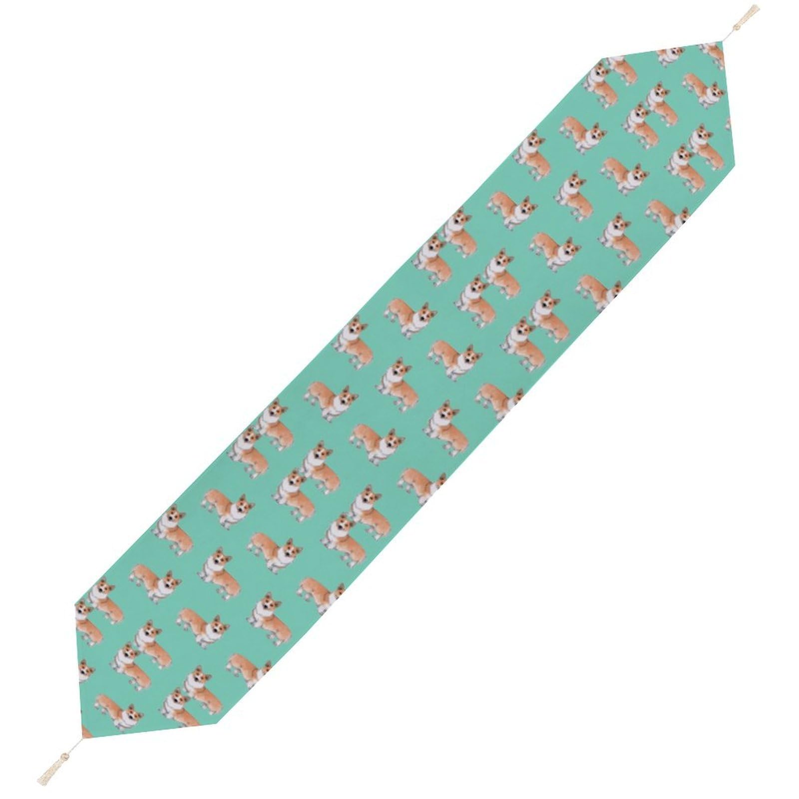 JZemdybill 200*33cm Table Runner with Tassel, Cute Corgi Pet And Milk Tea Table Runner, Table Decoration for Kitchen, Party, Restaurant