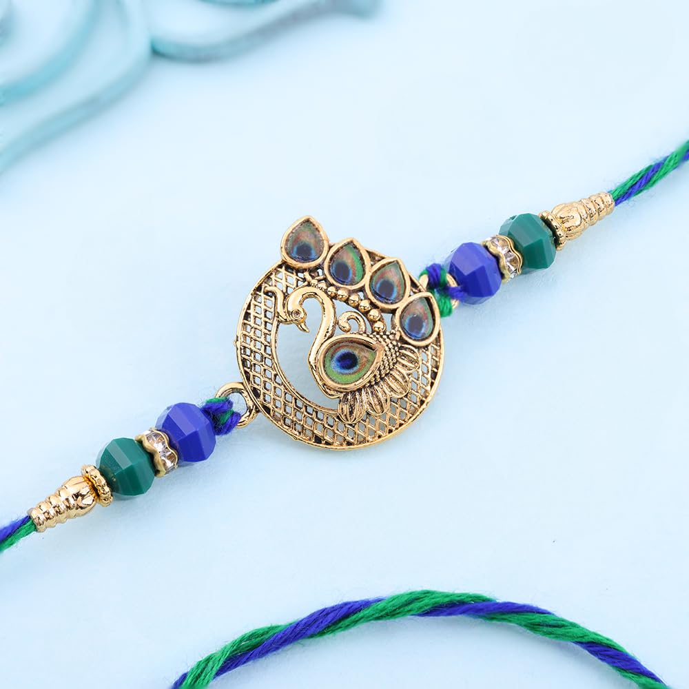 Floweraura Raksha Bandhan Celebrations Handcrafted Traditional Meenakari Mayur Rakhi - Rakhi Set for Brother | Bhai | Kids | Boy | Cousins | Rakshabandhan Gift Set