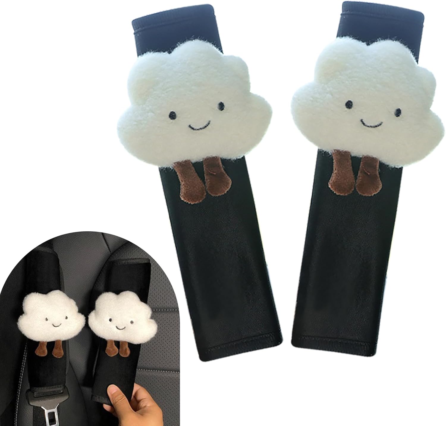 2 Pieces Cloud Seat Belt Shoulder Guard — Cute Seat Belt Cover Pad, Seatbelt Shoulder Strap Pads Covers, Fun Car Accessories (Black)