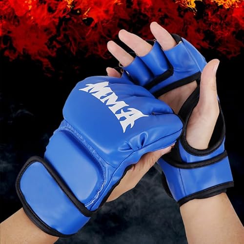 yorraka Profi MMA Handschuhe Erwachsene - Hochwertige Boxhandschuhe mit schockabsorbierender Polsterung - Weich Gepolsterte Leder Trainingshandschuhe mit Porosität (Blau)