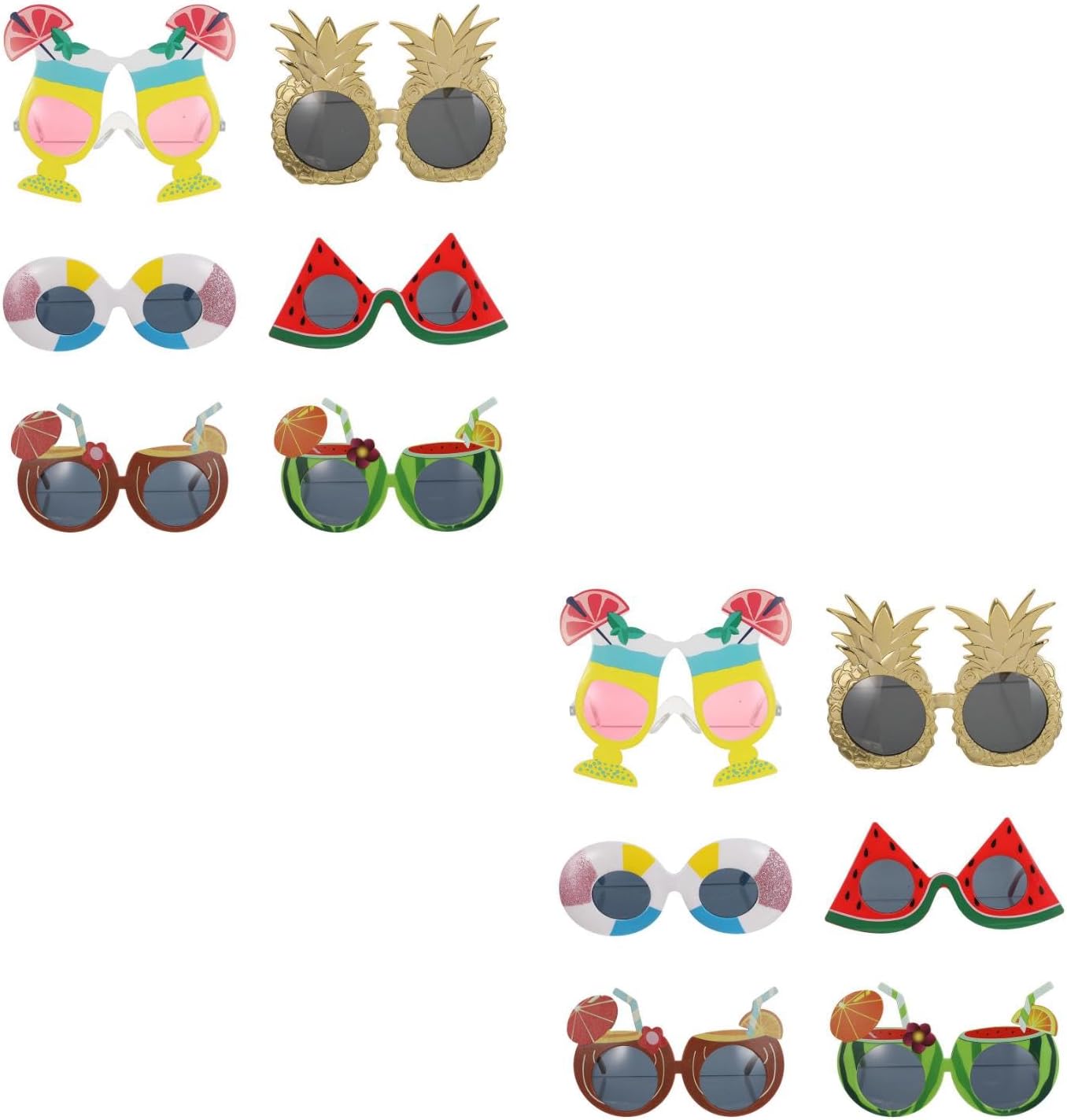 LUOZZY 12pcs Plastic Hawaiian Party Sunglasses, Tropical Beach Theme Dress Up Glasses with Lemon Slice Cocktail and Watermelon Drink Designs for Summer Holiday Birthday Favors