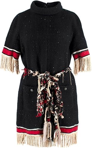 Chanel Vestido de Cachemira Negra Detalles de borlas entrelazadas de Segunda Mano