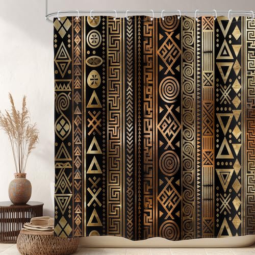 African Pattern Shower Curtain Vintage Abstract Black Bathroom Curtain Set