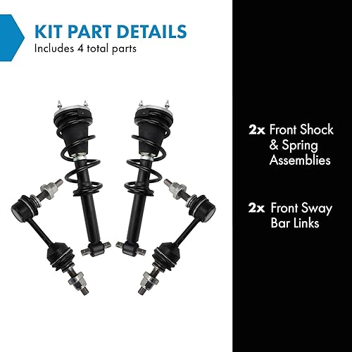 Miniatura 1199 de TRQ Kit de suspensión delantera, conjunto de amortiguadores y resortes, barra estabilizadora, enlace estabilizador compatible con Chevrolet