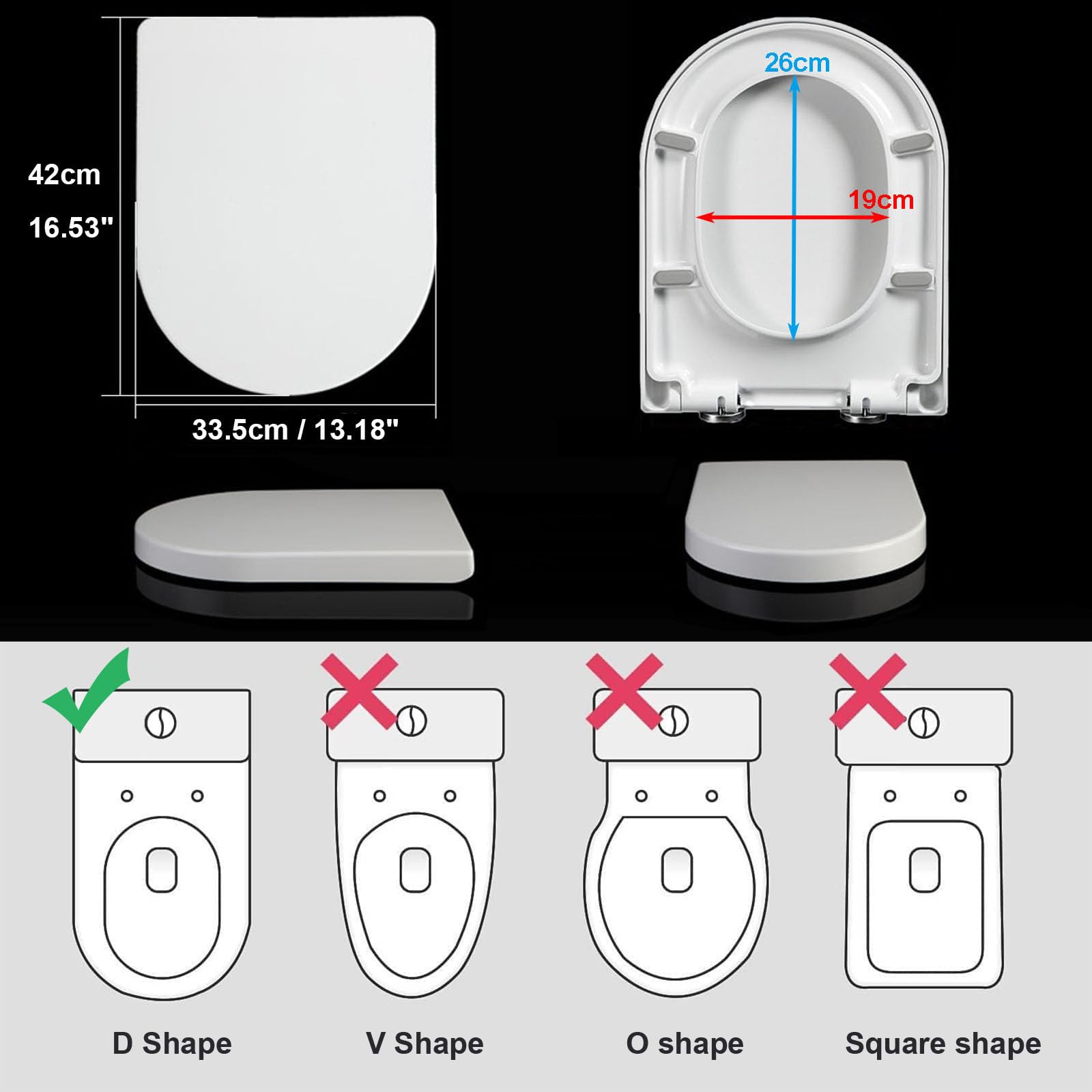 WC-Sitz mit Absenkautomatik, 420 x 330 mm, Schnellverschluss, leicht zu reinigen, schlammfreies Design, Top Fix, weißes Badezimmer-Accessoire für Komfort und Bequemlichkeit