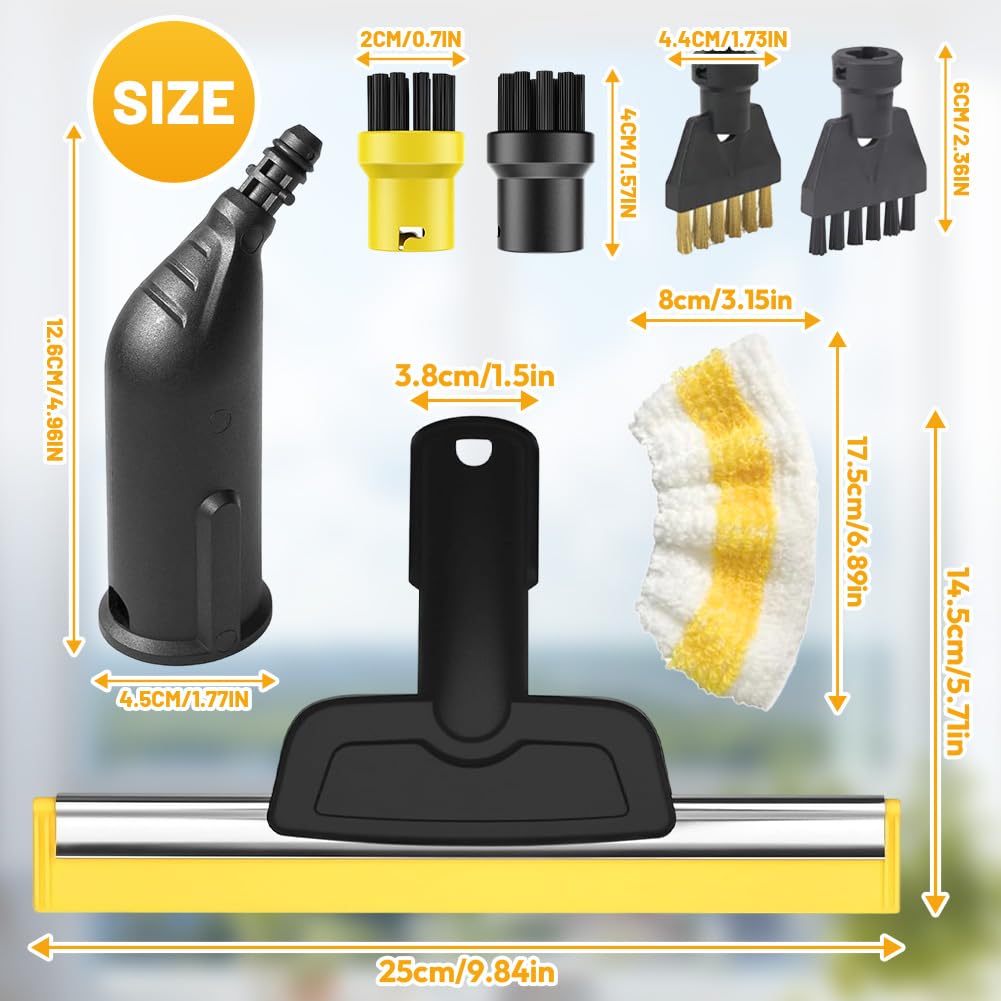9pcs Accessoires pour Nettoyeur Vapeur Karcher Accessoires SC1 SC2 SC3 SC4 SC5 Brosse Ronde Brosse Plate Buse Courbe Brosse Vapeur Main Housse de Chiffon de Nettoyage pour Nettoyeur Vapeur Karcher
