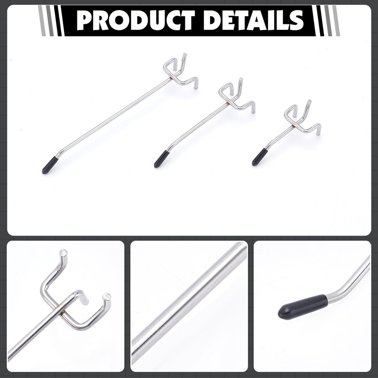 Ganchos para panel perforado (150 unidades, 5/10/15 cm, con protección, panel perforado para herramientas de pared, cartelera para tienda minorista o garaje