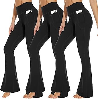 3 Packs Leggings with Pockets for Women, Soft High Waisted Tummy Control Workout Yoga Pants