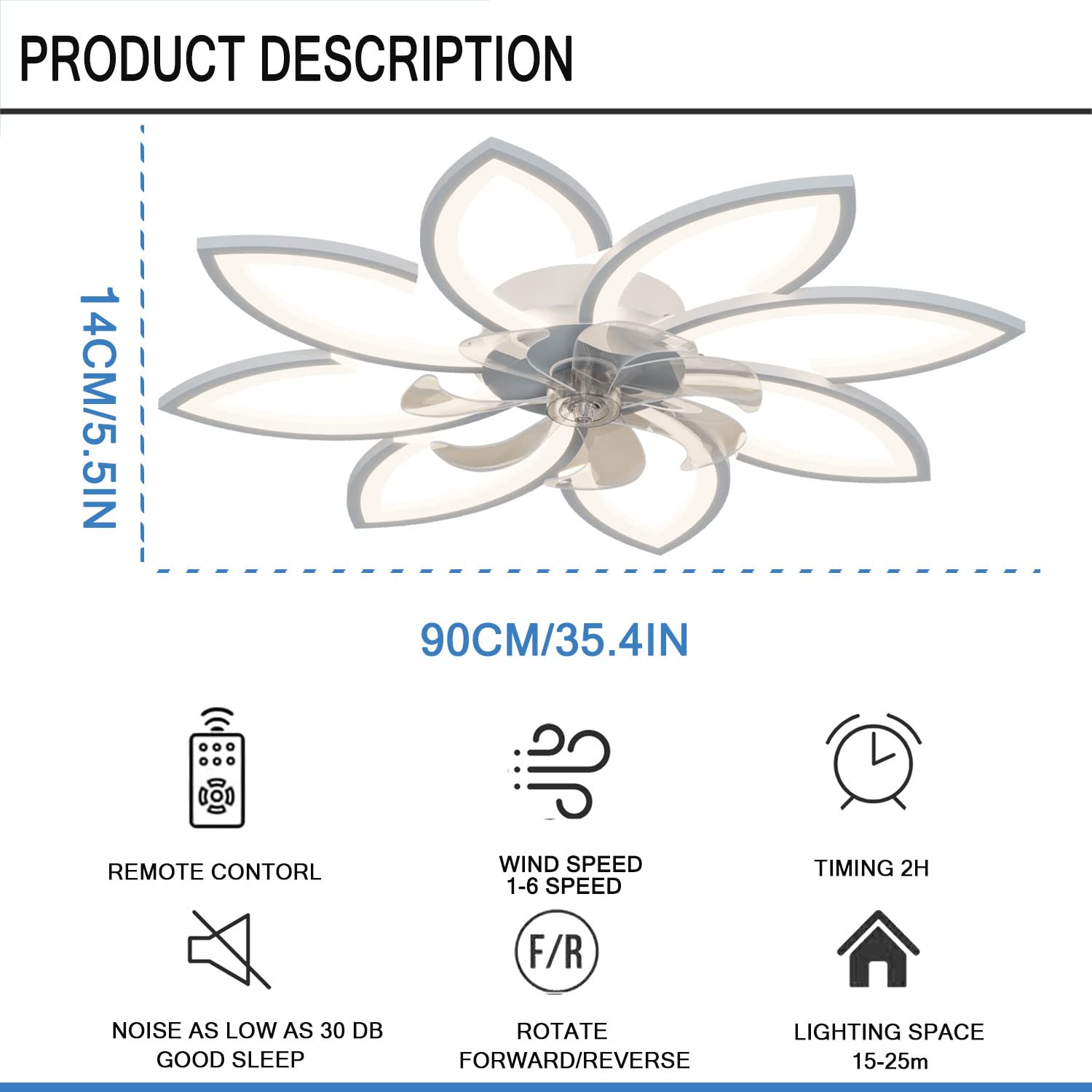 35''Ceiling Fans with Lights,Bladeless Ceiling Fan with Lights and Remote, Flush Mount Ceiling Fan with Dimmable LED Light,Modern Low Profile Ceiling Fan 6 Speed Wind Timing for Bedroom 90W (White)
