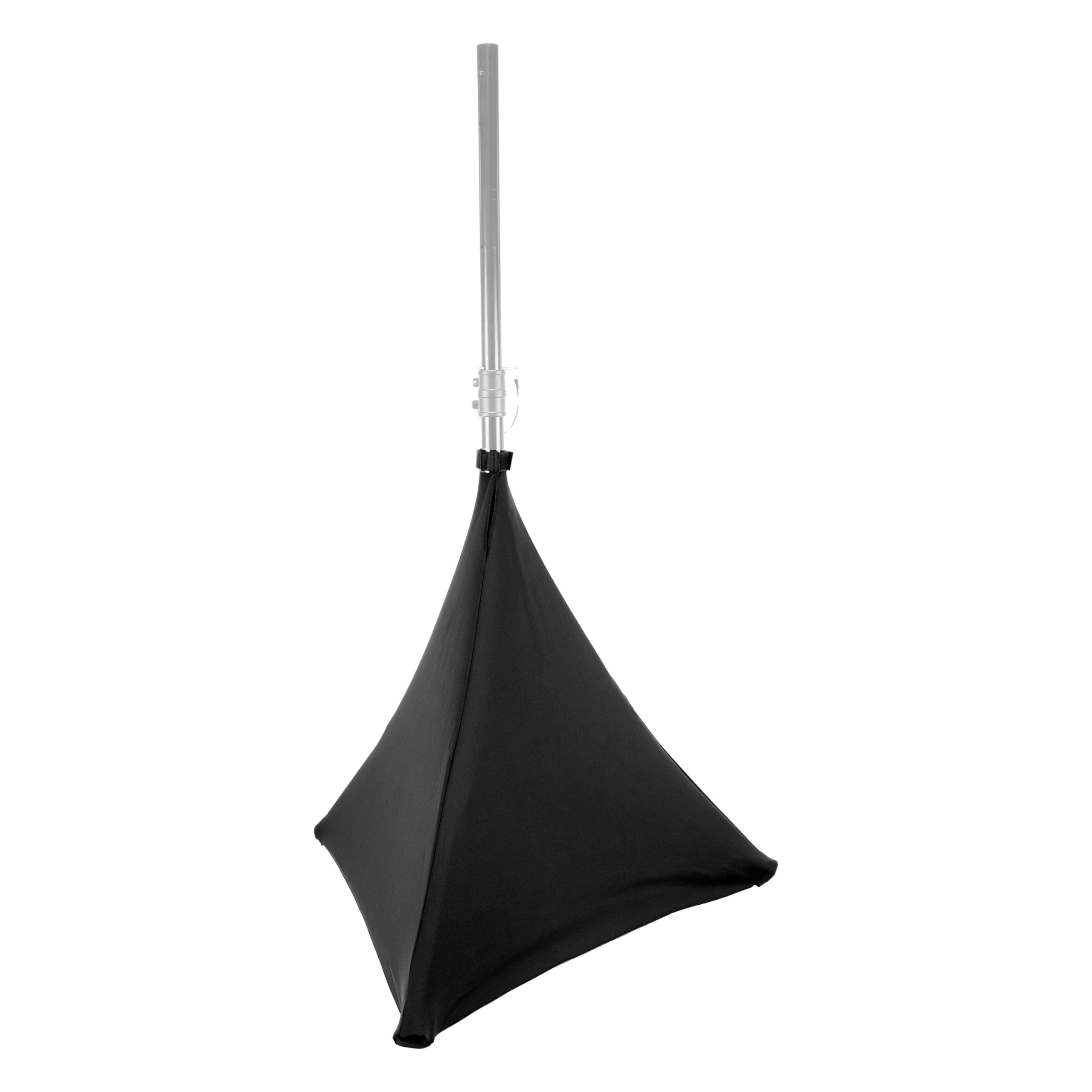 BoomToneDJ LYC-ST70-BK Housse en Lycra Noir Extensible pour Base Pieds d'Enceinte. Housse Triangulaire pour Pieds de Haut-Parleurs. Double Face 70cm de Haut. Ignifugé 190 gr/m². DJ Mobile.