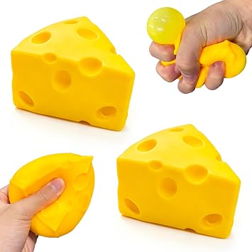 2 Pcs Cheese Squeeze Toy, Yellow Stress Balls Fidget Toys, Stress Relief for Adults, Easter, Party Favors Gift