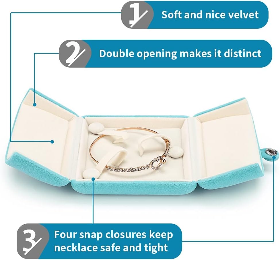 MDLUU Velvet Bracelet Gift Box, Bangle Holder Case, Jewelry Storage Displays for Birthday, Wedding, Valentine's Day, Anniversary (Cyan Blue)