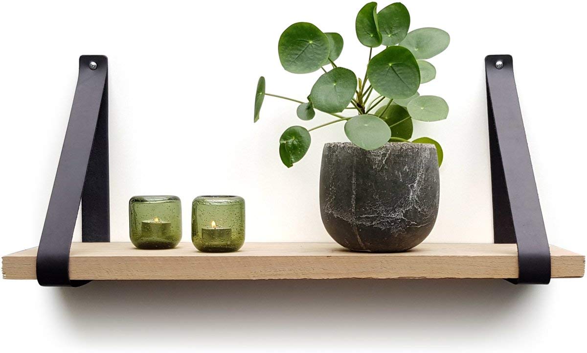 Brute StrengthLeather shelf brackets - Black - 2 pieces - Floating shelf set - Wall brackets - Shelf straps - Full grain leather