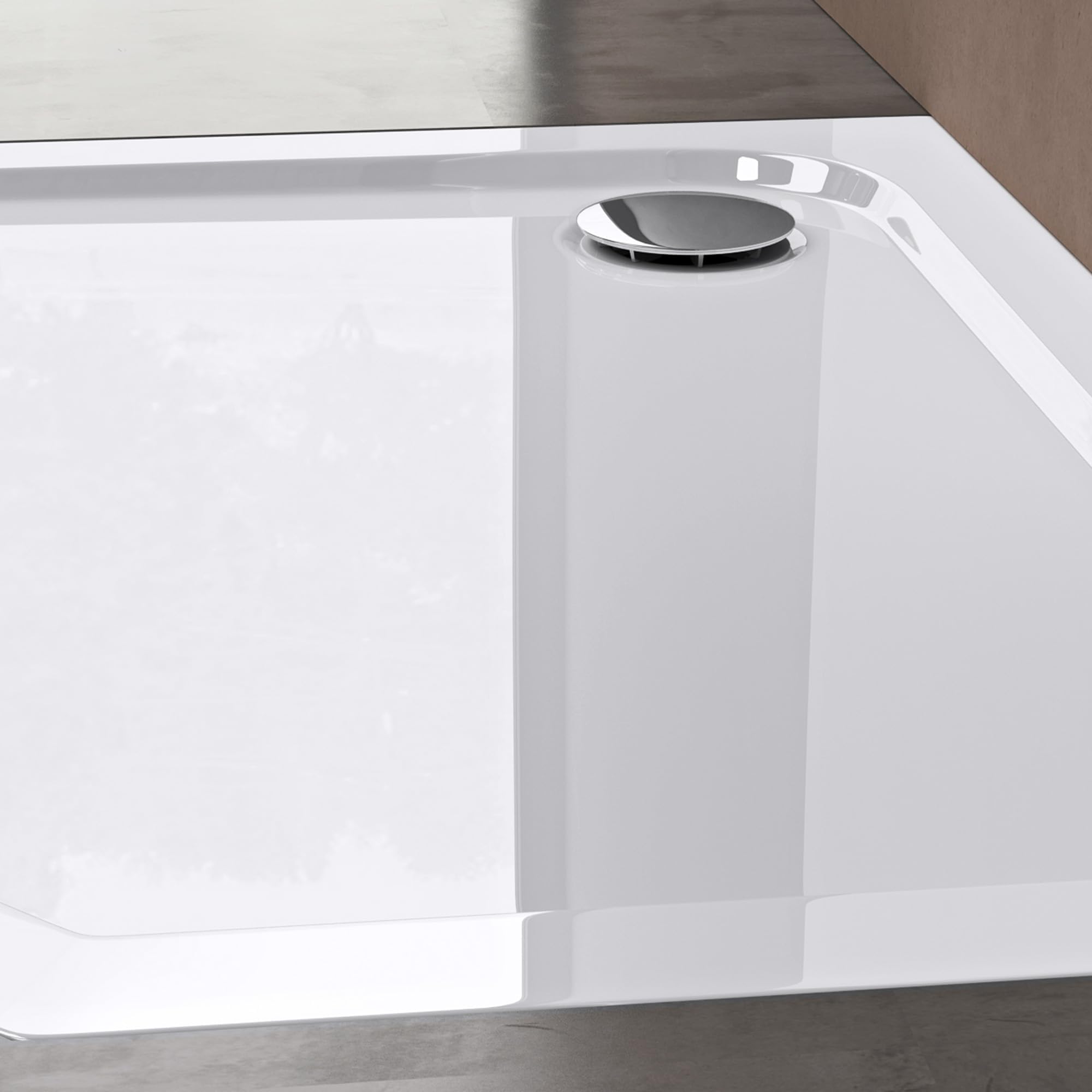 doporro Duschtasse Duschwanne 90x90x4 flach aus Acryl in Weiß Fünfeckig | Duschwanne für bodenebene Montage mit DIN-Anschlüssen – stabil & pflegeleicht für moderne Duschen Faro5