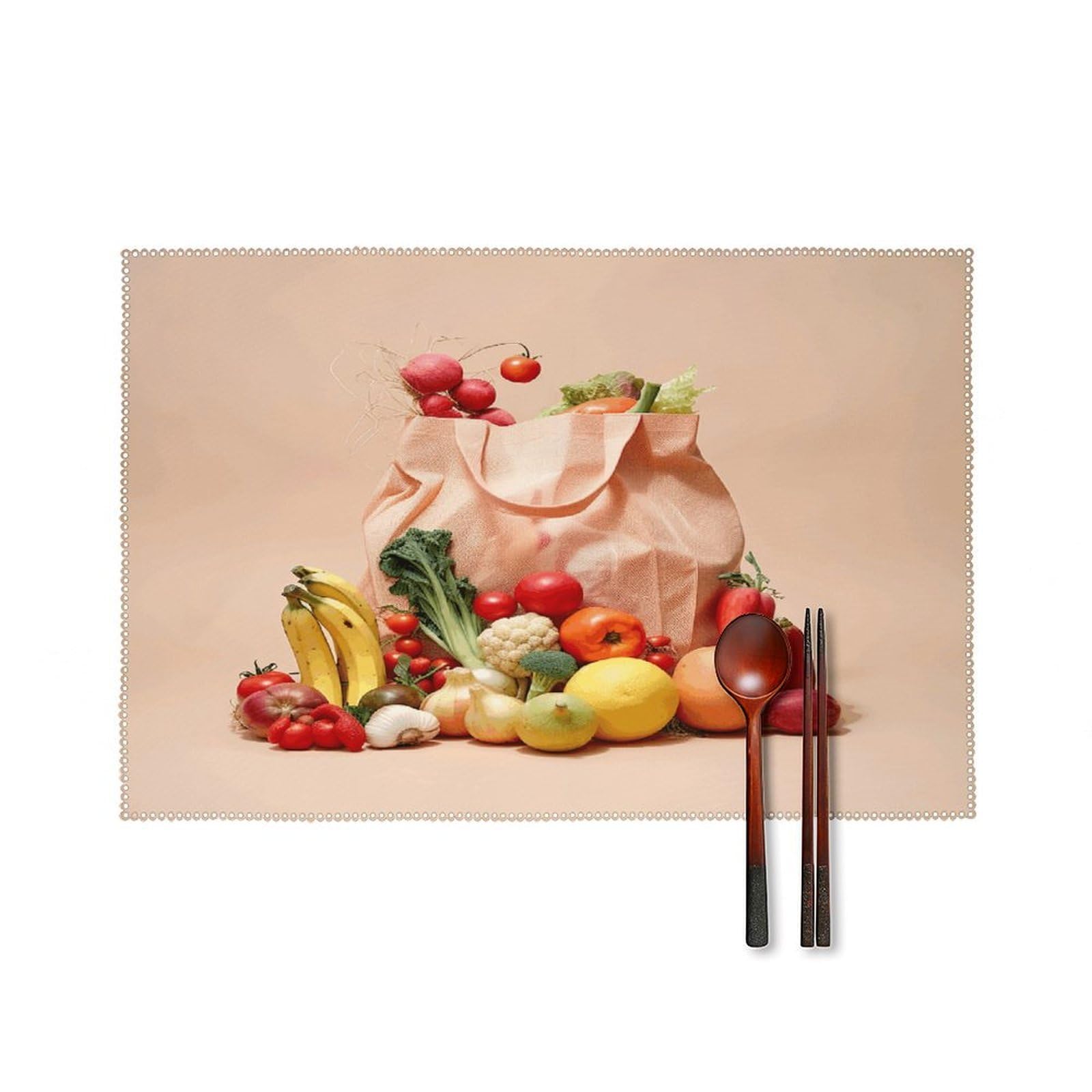 Fekiloot Style Fruits And Vegetables Placemats Set Of 6,Table Mat