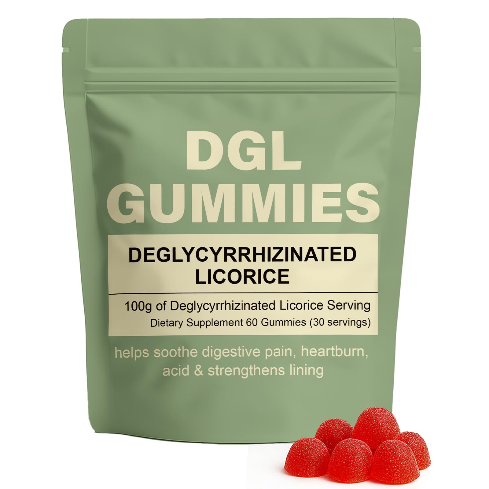 DGL Gummies, 400 Mg DGL Extract Supplement, with Licorice Root Extract, Supports Stomach & Gut, Improves Digestion, No Gluten, Berry Flavor, 60 Gummies (1)
