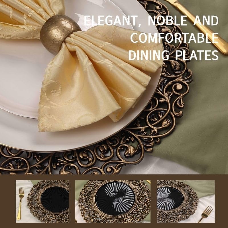 Miniatura 6 de CN.JIAHE Juego de 8 platos de carga redondos de plástico de 33 centímetros, platos de carga para cena, boda, fiesta, decoración de eventos. (Negro