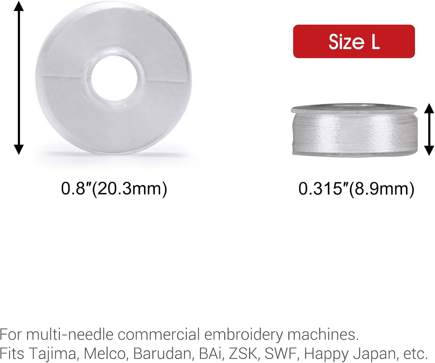 BAi Commercial Embroidery Thread & Bobbin Bundle – 4 Spools Polyester Embroidery Machine Thread (2 Black + 2 White, 5000 Yards Each) + 25 Prewound Type L Embroidery Bobbins (15 White + 10 Black), for image 3