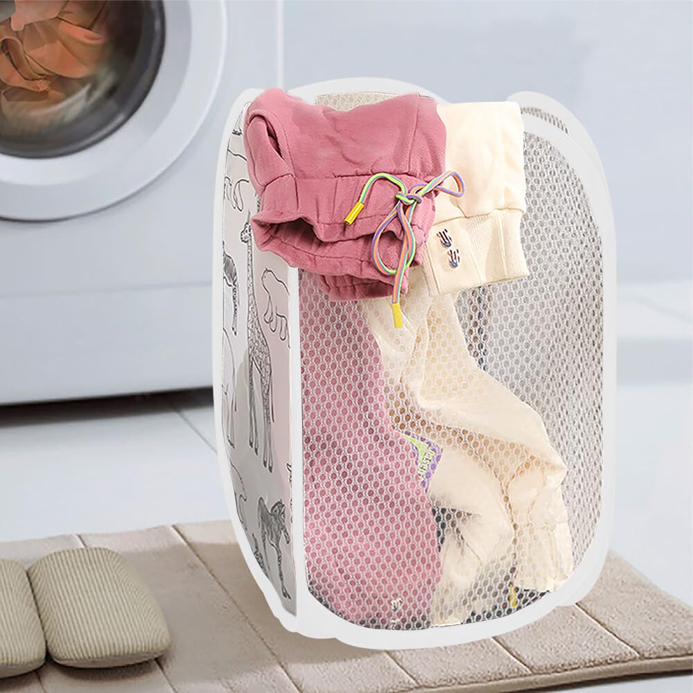 Panier à Linge Pop Up Pliable Gris Avec Poignée - Sac De Rangement Suspendu Gain De Place Pour Vêtements Et Jouets