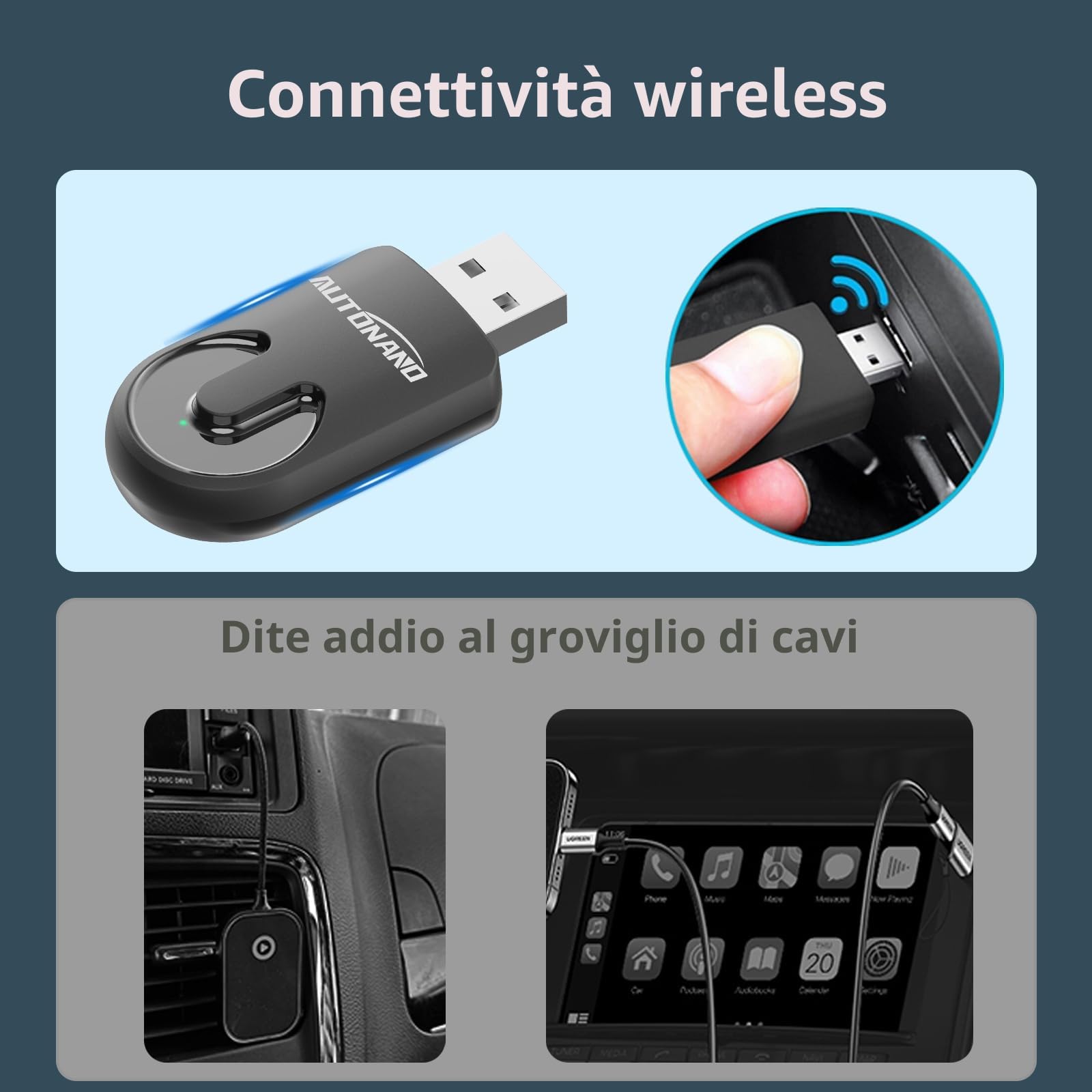 Adattatore per auto wireless CarPlay e Android 2 in 1: compatibile con Apple CarPlay, Android Auto, Plug & Play, connessione wireless veloce