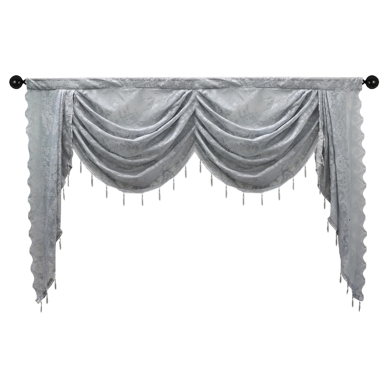 apott Grey Swag Valance for Windows Waterfall Valance Curtains Beaded Voile Swags Small Lace Drapes for Living Room Bedroom Party 59x 41 Inch