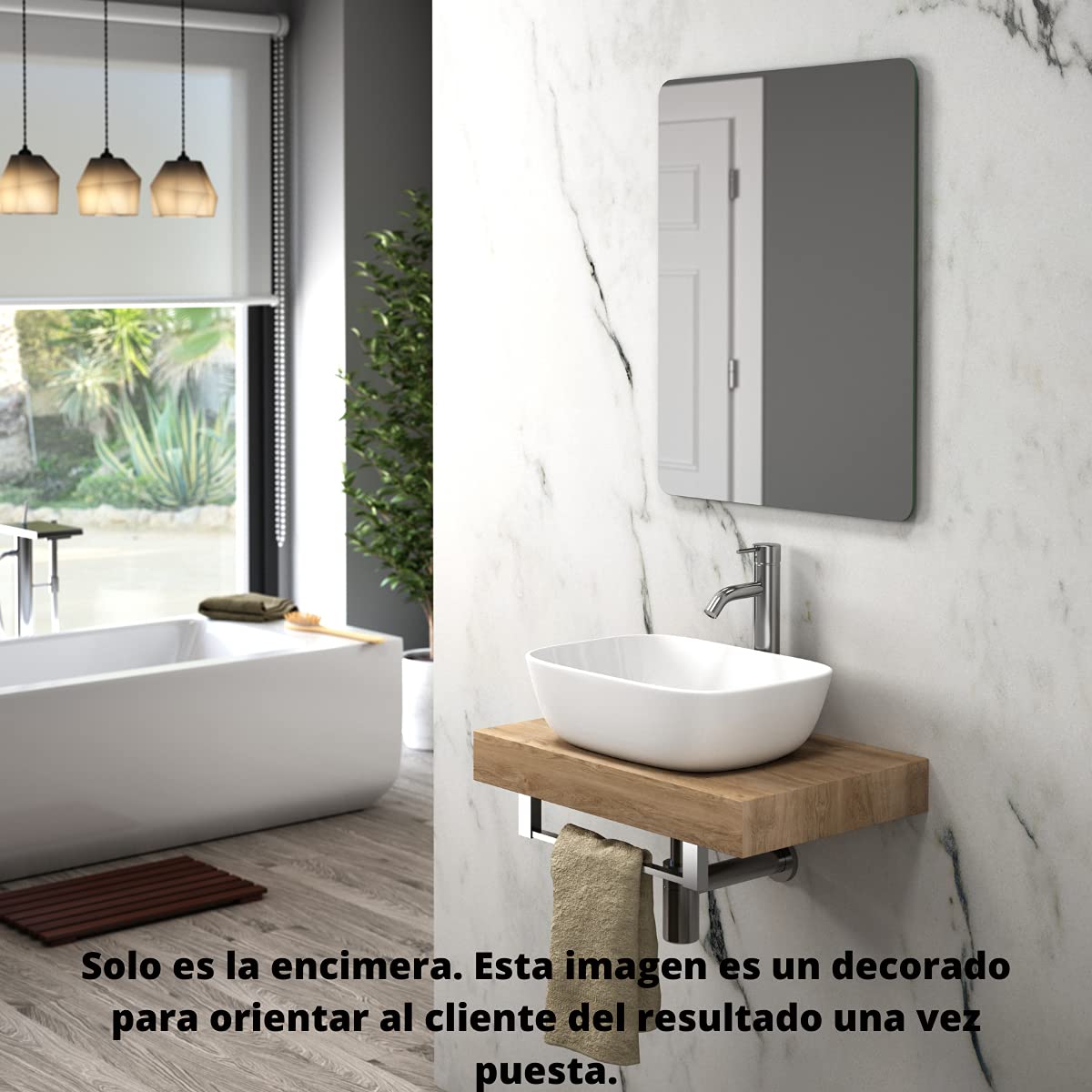 Encimera Baño Madera Suspendida | Flotante para Lavabos sobre Encimera | Fondo (46cm o 40cm) | Espesor 8cm | 60 cm., Roble Natural (Fondo 46cm)