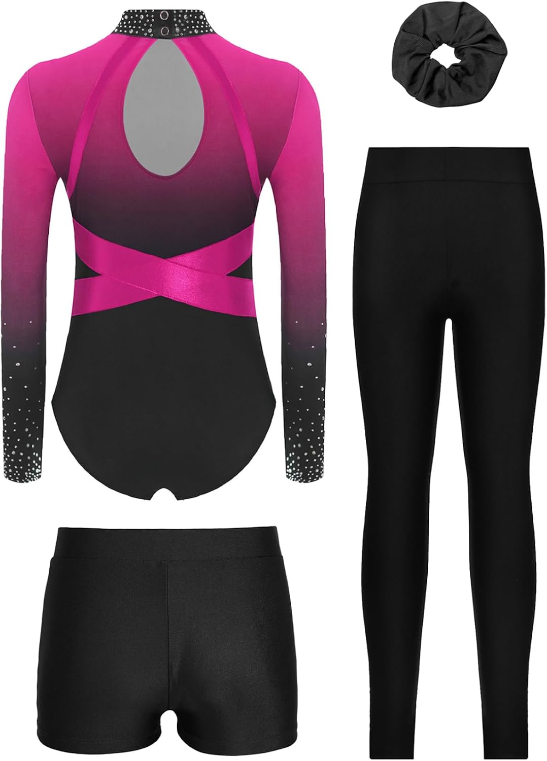 JEYPINMI Gymnastics Workout for Girls Figure Skating Outfits Activewear Dance Leotard with Shorts Leggings Hairband Set