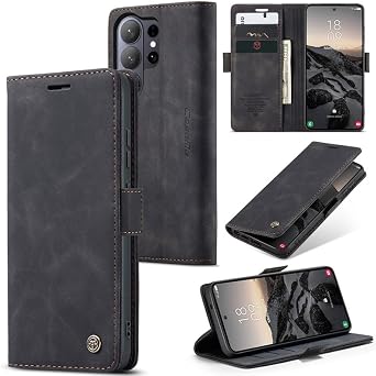 CaseMe Wallet Case for Samsung Galaxy S26 Ultra,Handmade Retro Durable Leather Magnetic Closure Slim Flip Anti-Fall Shockproof Case with Kickstand and Card Slots for Samsung Galaxy S26 Ultra Black